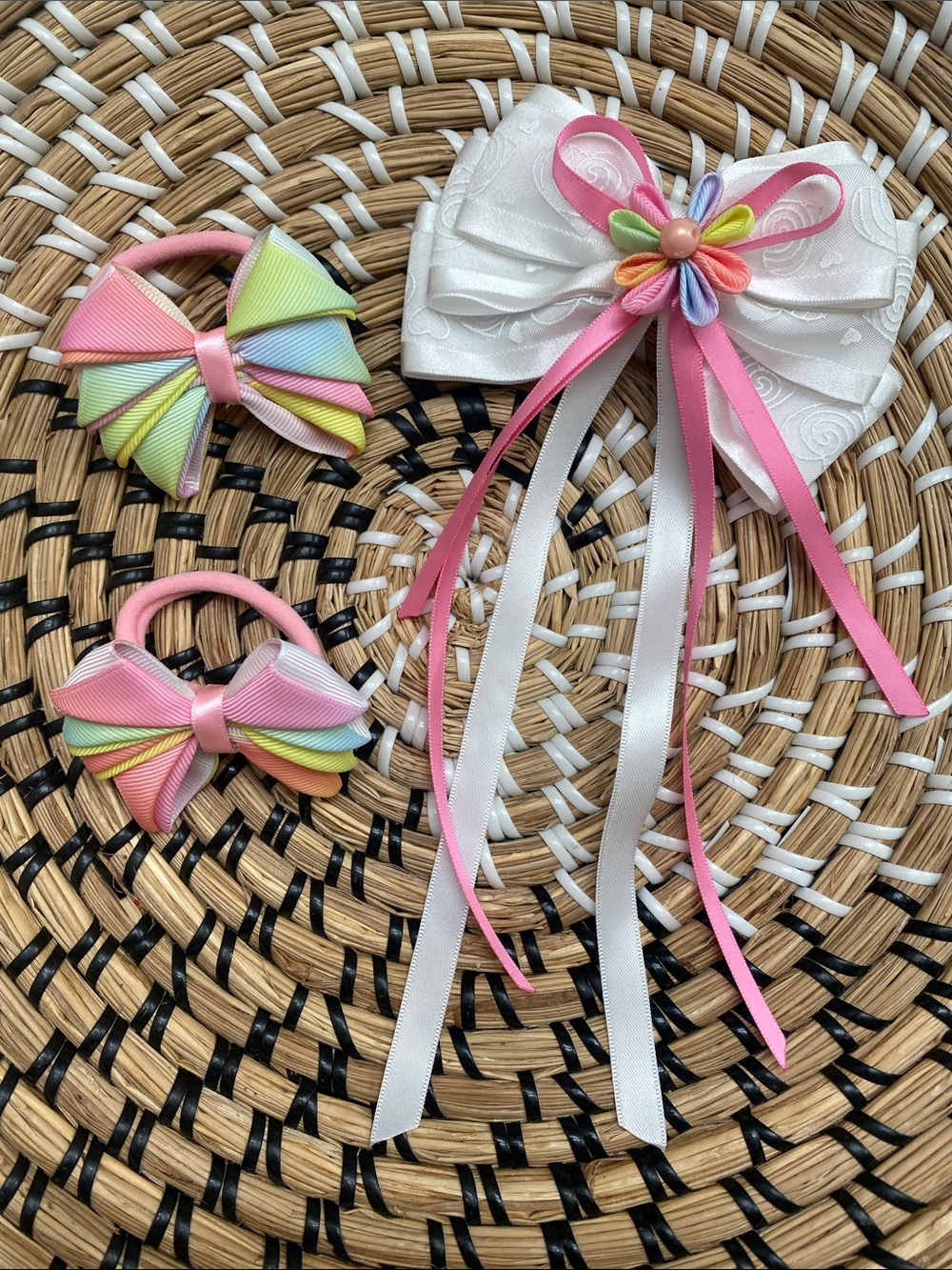 White and Pastel Multi-Color Kids Hair Bow Bundle